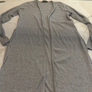 Gray Ribbed Long Cardigan